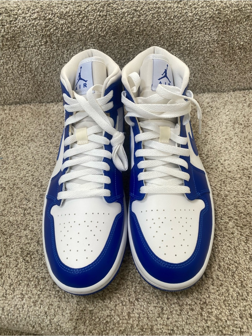 Nike White and Royal Blue High-Top Sneakers